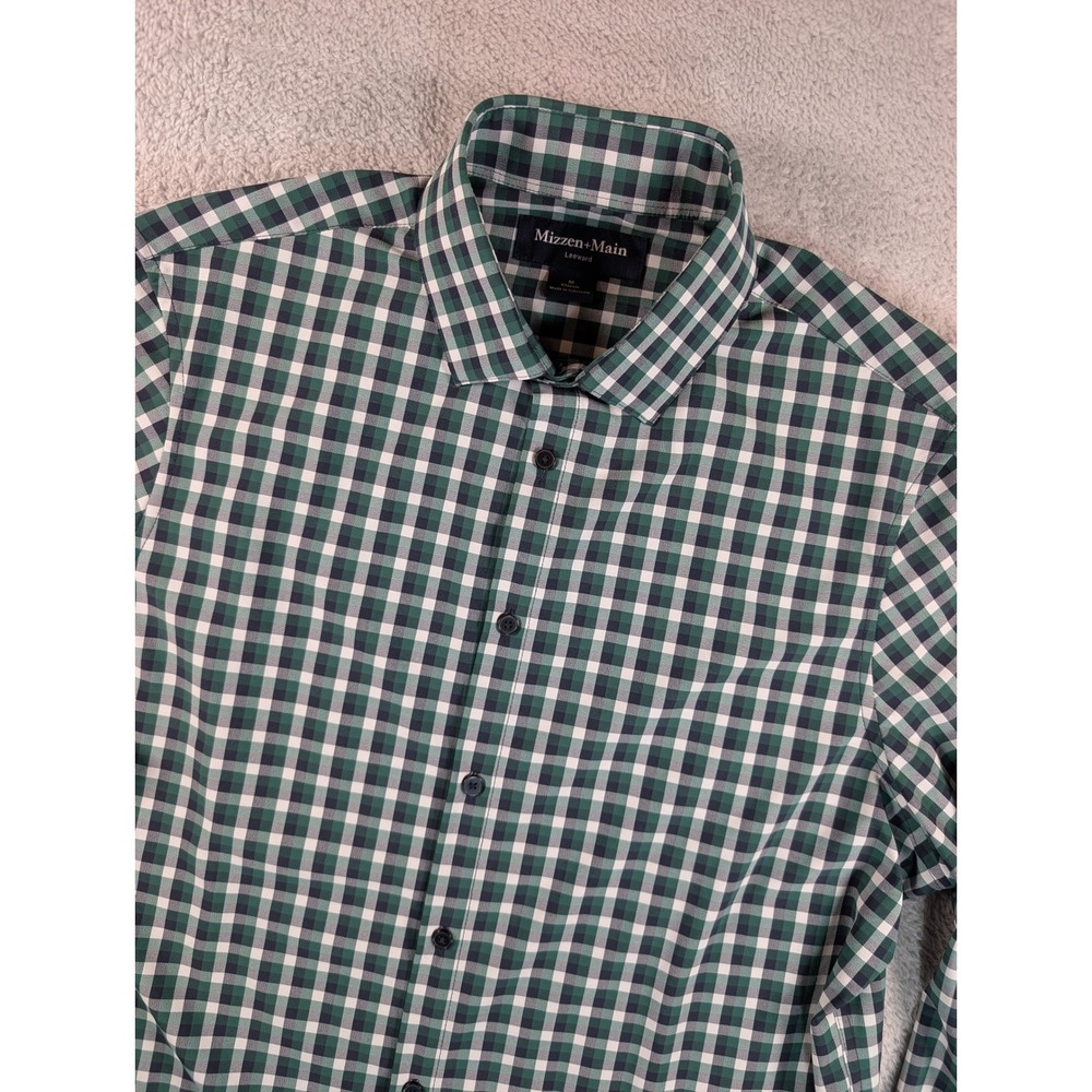 Mizzen+Main Leeward Mens Green Gingham Performance Dress Shirt M Classic